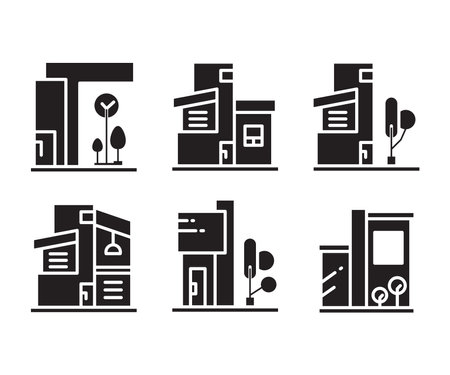 modern building icons set vectorのイラスト素材