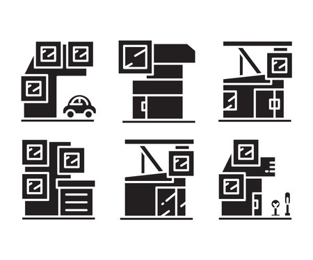 modern building icons set vectorのイラスト素材