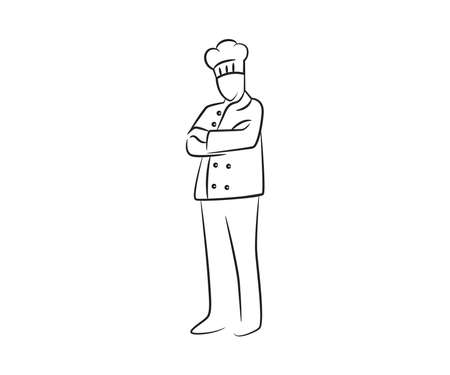 chef character hand drawn line illustrationのイラスト素材