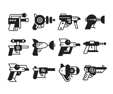 blaster, laser gun, futuristic gun icons vector set glyph designのイラスト素材