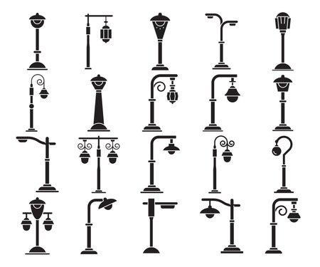 street light and lamp icons vector setのイラスト素材