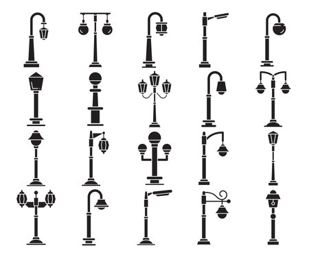 street light and lamp icons vector setのイラスト素材
