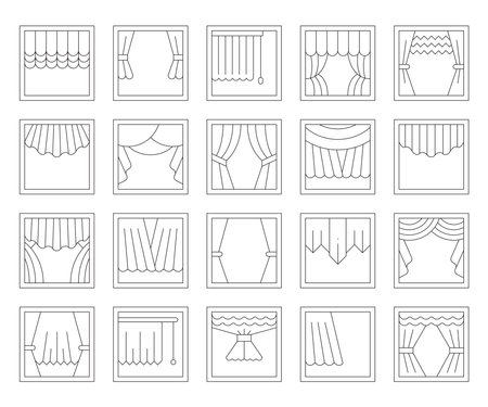 curtain and window icons set line illustrationのイラスト素材