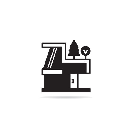 modern house building icon on white backgroundのイラスト素材