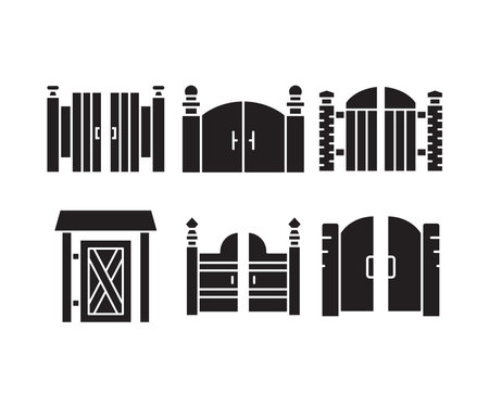 house gate and fence icons illustrationのイラスト素材