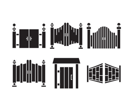 house gate and fence icons illustrationのイラスト素材