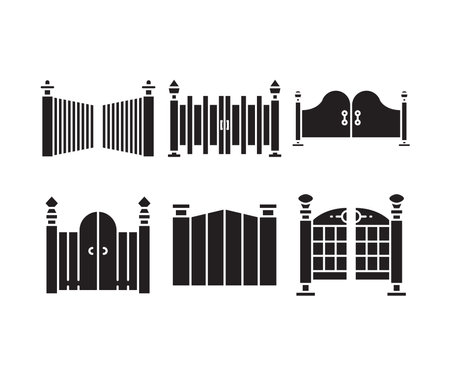 house gate and fence icons illustrationのイラスト素材