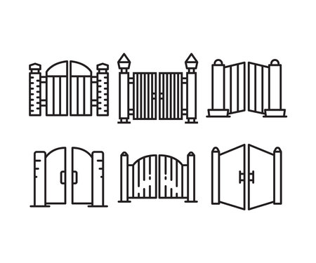 house gate and fence icons line illustrationのイラスト素材