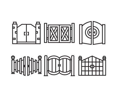house gate and fence icons line illustrationのイラスト素材