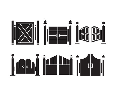 house gate and fence icons illustrationのイラスト素材