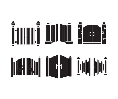 house gate and fence icons illustrationのイラスト素材