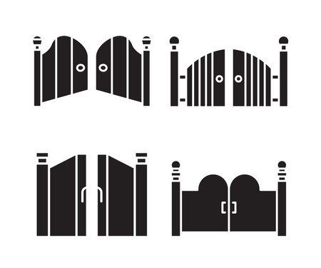 house gate and fence icons illustrationのイラスト素材