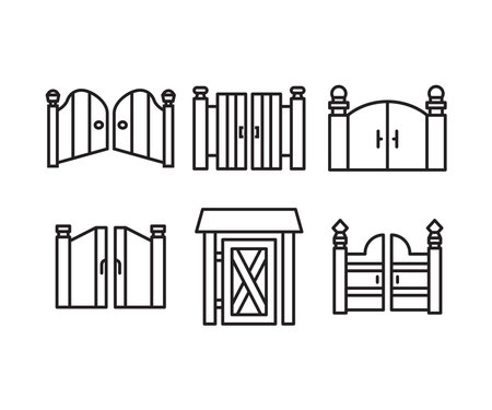 house gate and fence icons line illustrationのイラスト素材