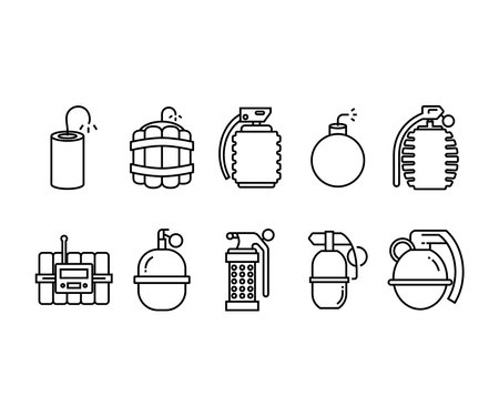 hand grenade icon set over white background, line style, vector illustrationのイラスト素材