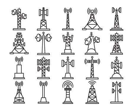 radio mast and communication tower icons set vector illustrationのイラスト素材