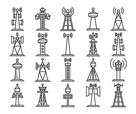 radio mast and communication tower icons set vector illustrationのイラスト素材