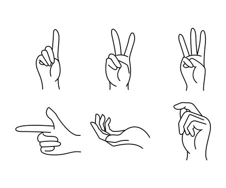 hand gestures set line illustrationのイラスト素材