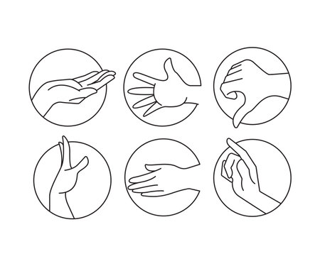 hand gestures in circle shape set line illustrationのイラスト素材