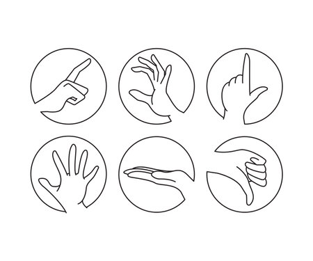 hand gestures in circle shape set line illustrationのイラスト素材