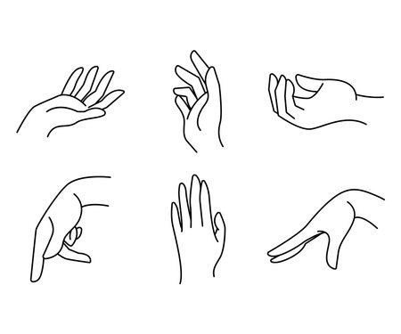 hand gestures set line illustrationのイラスト素材