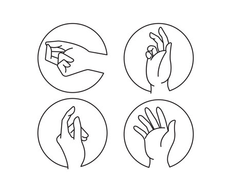 hand gestures in circle shape set line illustrationのイラスト素材