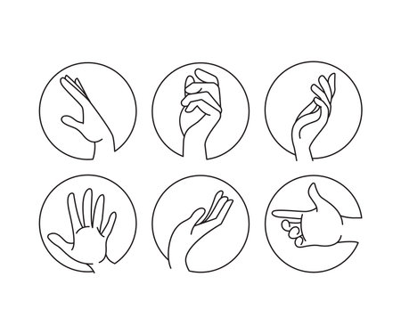 hand gestures in circle shape set line illustrationのイラスト素材
