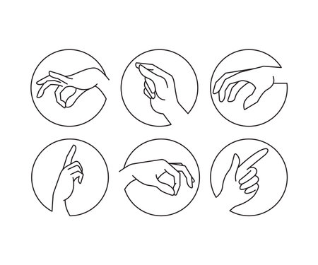 hand gestures in circle shape set line illustrationのイラスト素材