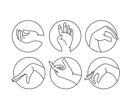 hand gestures in circle shape set line illustrationのイラスト素材