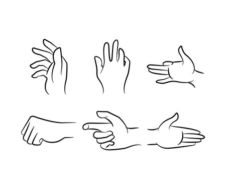 sketch hand gestures set line illustrationのイラスト素材