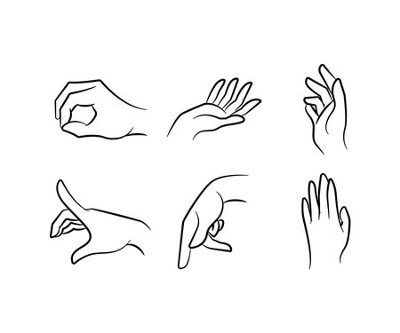 sketch hand gestures set line illustrationのイラスト素材