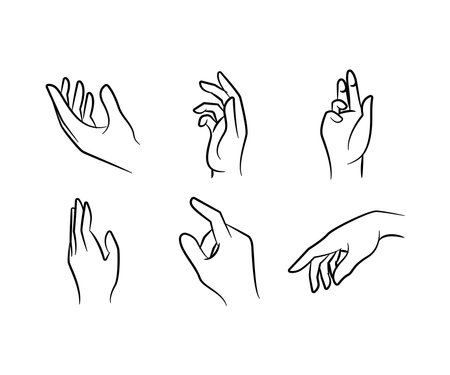sketch hand gestures set line illustrationのイラスト素材