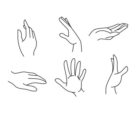 sketch hand gestures set line illustrationのイラスト素材