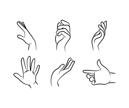 sketch hand gestures set line illustrationのイラスト素材