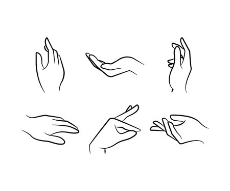 sketch hand gestures set line illustrationのイラスト素材