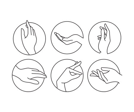 hand gestures in circle shape set line illustrationのイラスト素材