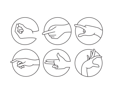 hand gestures in circle shape set line illustrationのイラスト素材