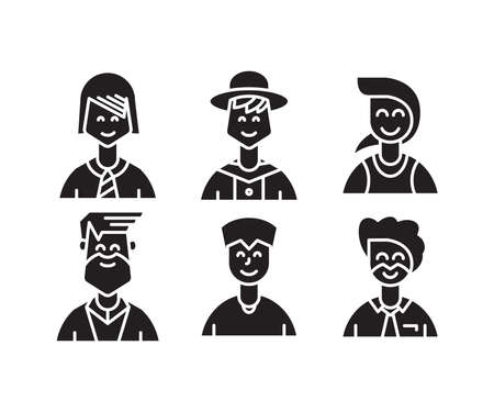 people characters and avatars set illustrationのイラスト素材