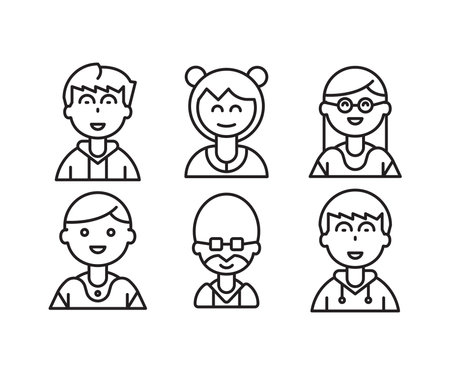 people characters and avatars set line illustrationのイラスト素材