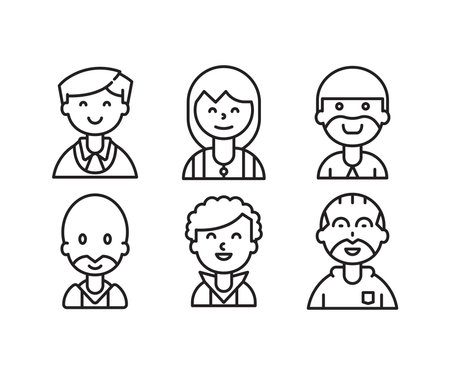 people characters and avatars set line illustrationのイラスト素材