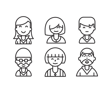 people characters and avatars set line illustrationのイラスト素材