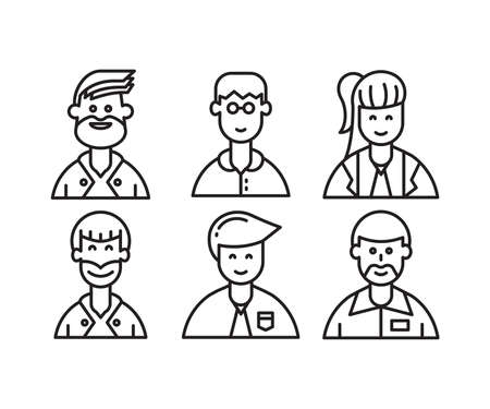 cute people characters and avatars set line illustrationのイラスト素材