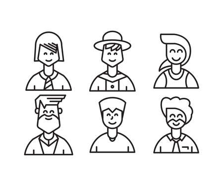 cute people characters and avatars icons set line illustrationのイラスト素材