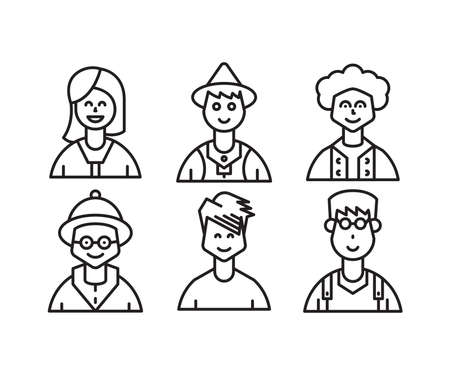 cute people characters and avatars icons set line illustrationのイラスト素材