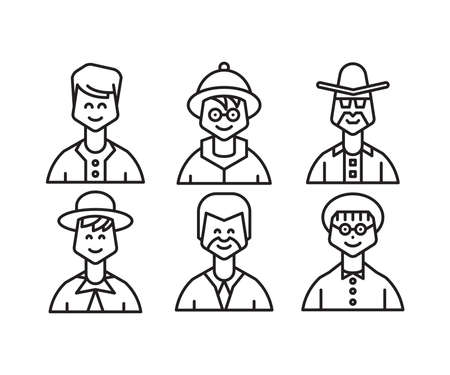 cute people characters and avatars icons set line illustrationのイラスト素材