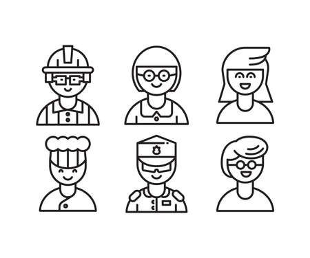 cute people characters and avatars icons set line illustrationのイラスト素材