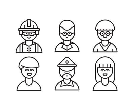 cute people characters and avatars icons set line illustrationのイラスト素材