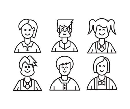 cute people characters and avatars set line illustrationのイラスト素材