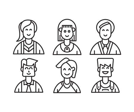 cute people characters and avatars icons set line illustrationのイラスト素材