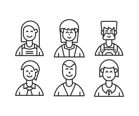 cute people characters and avatars icons set line illustrationのイラスト素材
