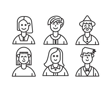 cute people characters and avatars icons set line illustrationのイラスト素材
